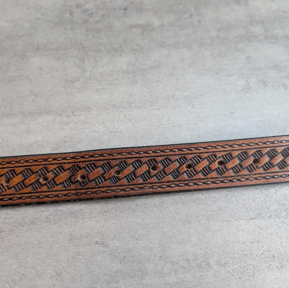 C.L. Embossed Genuine Leather Brown Belt Mens size 54